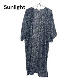 Sonoma Women One Size Kimono Cardigan Black/White Floral 100% Polyester